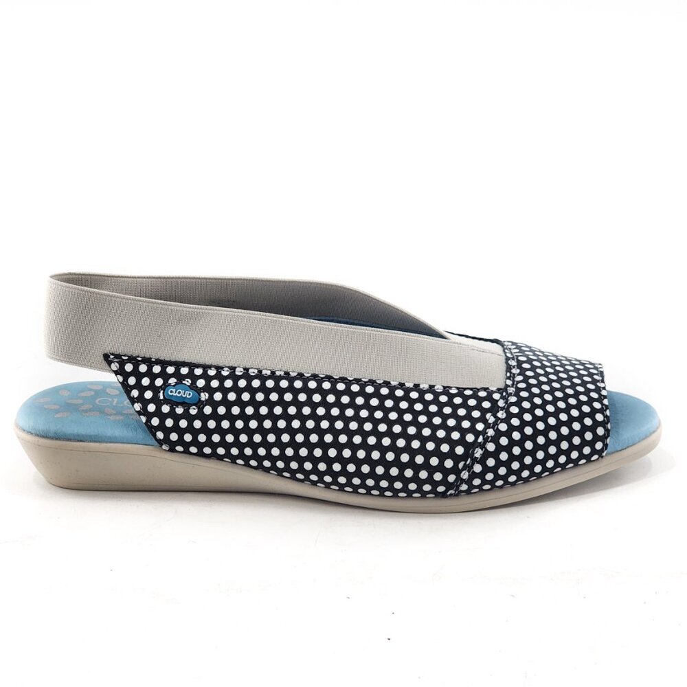 CLOUD‎ Caliber Polka Dot Leather Low Wedge Comfort Slingback Sandals